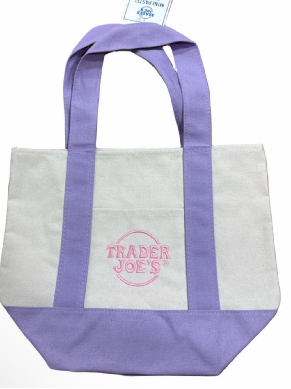Limited Edition Trader Joe's Lavender & Cream Canvas Mini Tote